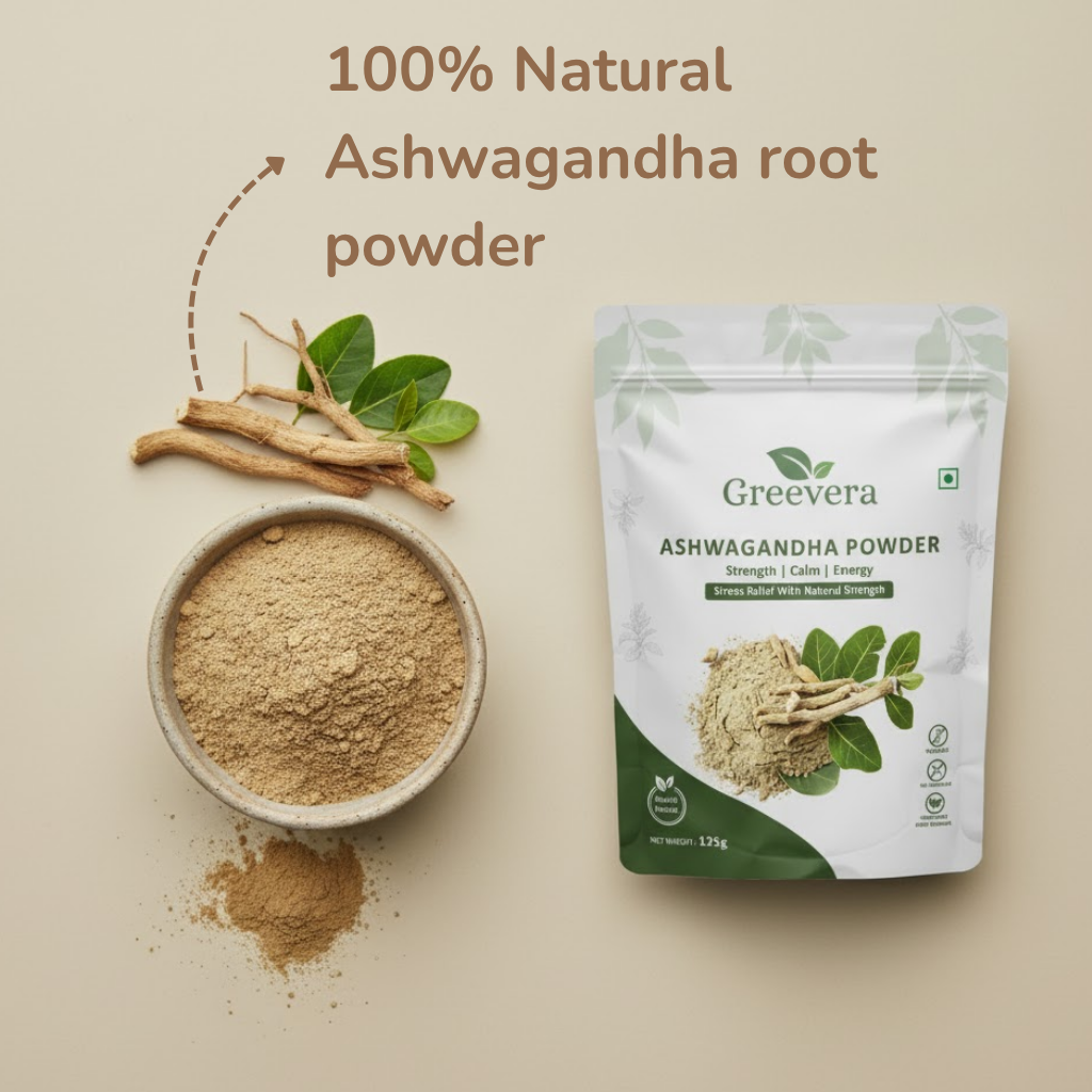 Greevera Ashwagandha Powder | 100% Pure & Natural Stress Relief & Energy Booster