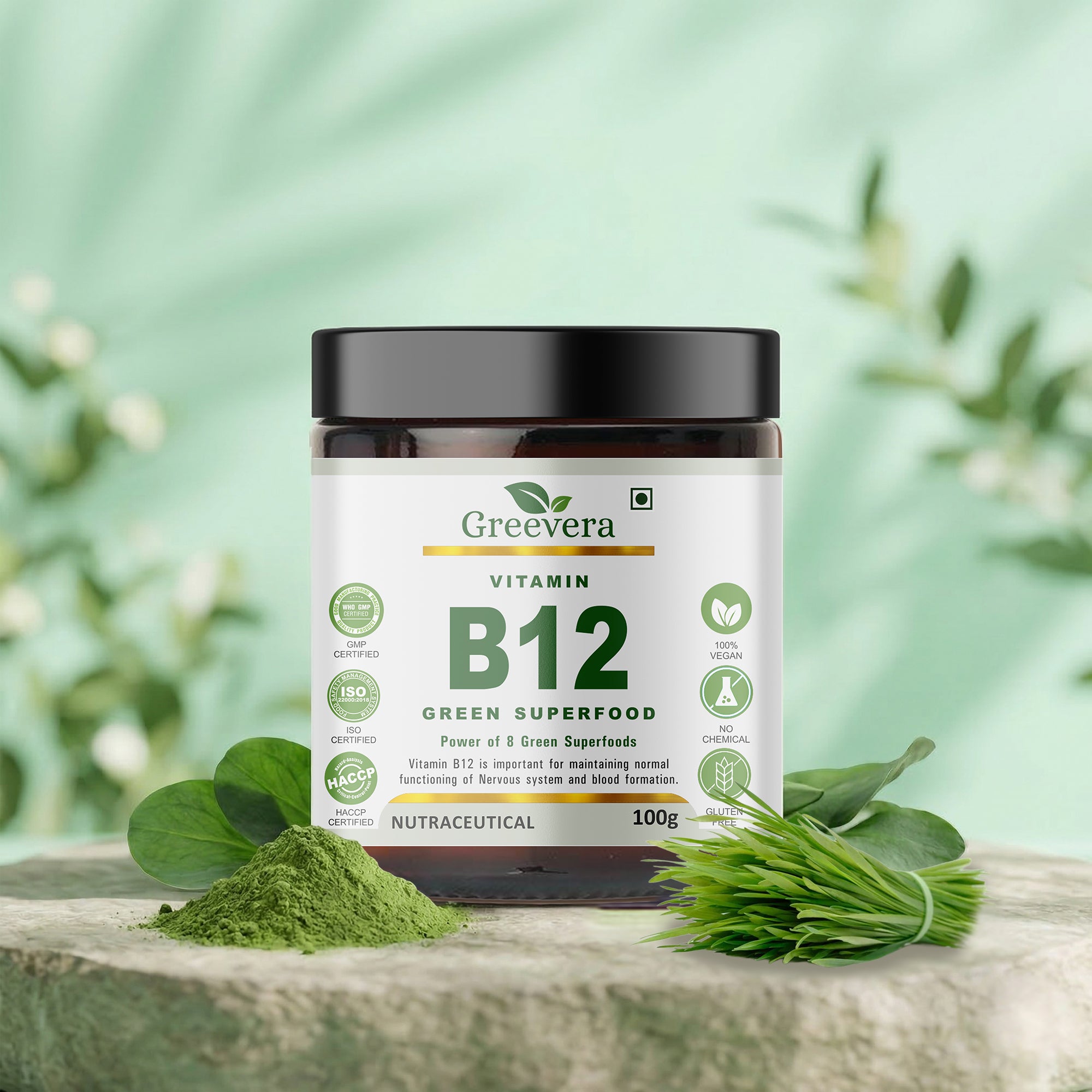 Greevera Vitamin B12 Green Superfood Powder – Natural B12 Support & Daily Energy Superfood