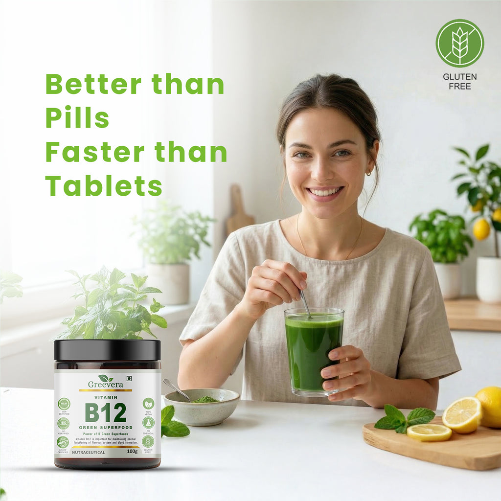 Greevera Vitamin B12 Green Superfood Powder – Natural B12 Support & Daily Energy Superfood