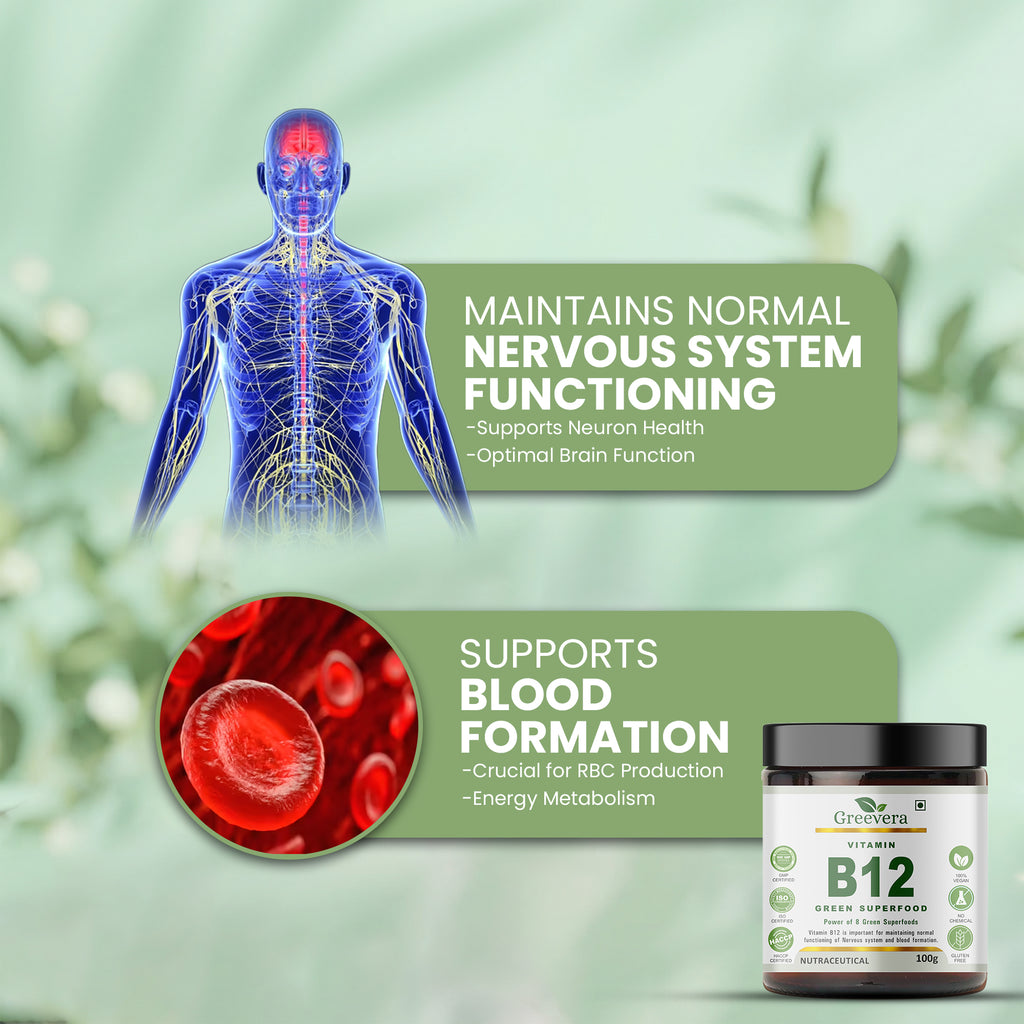 Greevera Vitamin B12 Green Superfood Powder – Natural B12 Support & Daily Energy Superfood