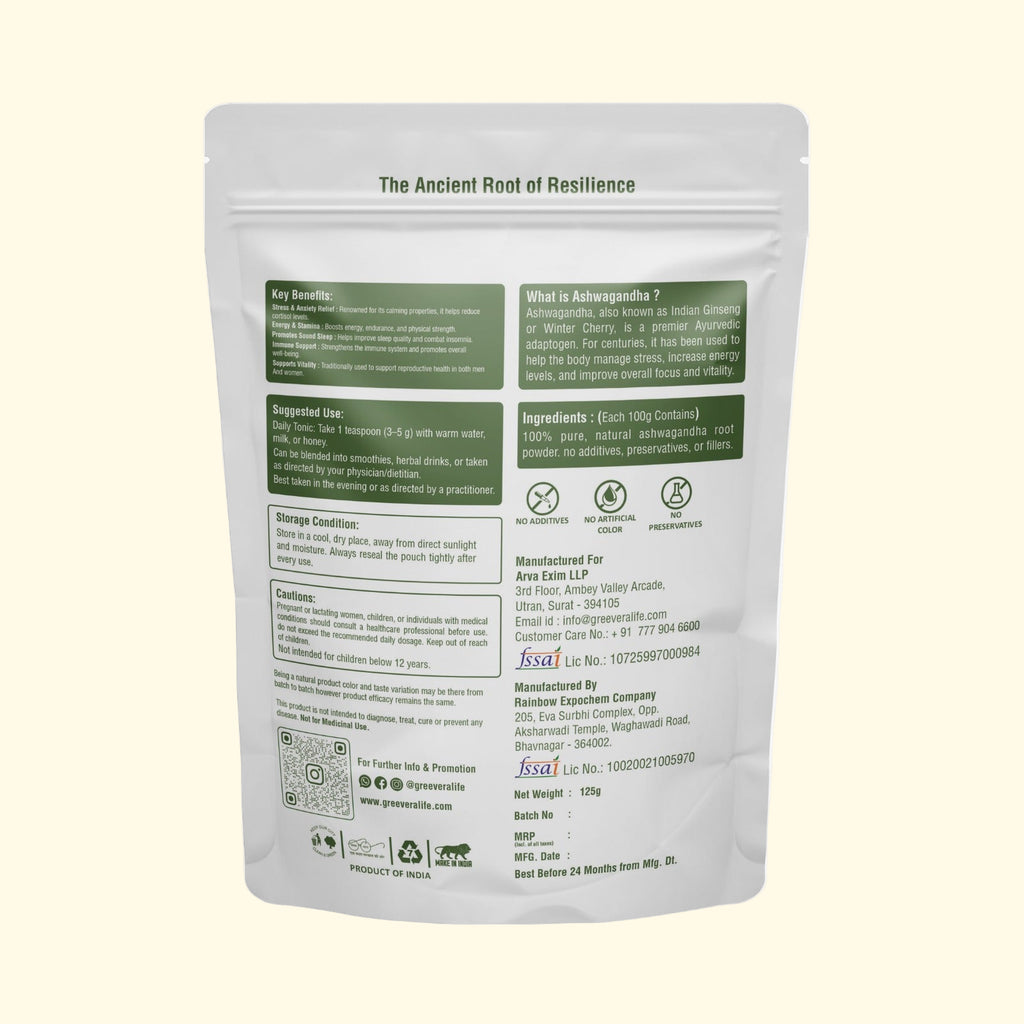 Greevera Ashwagandha Powder | 100% Pure & Natural Stress Relief & Energy Booster