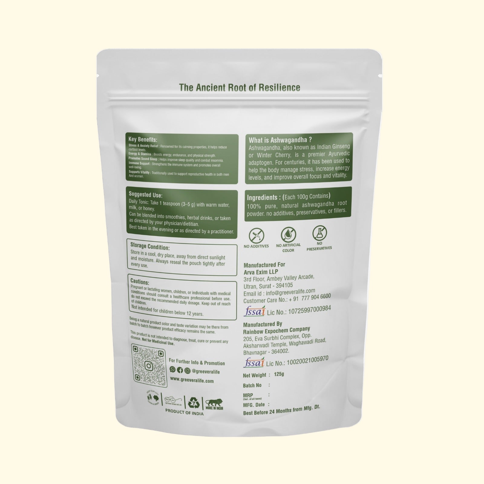 Greevera Ashwagandha Powder | 100% Pure & Natural Stress Relief & Energy Booster