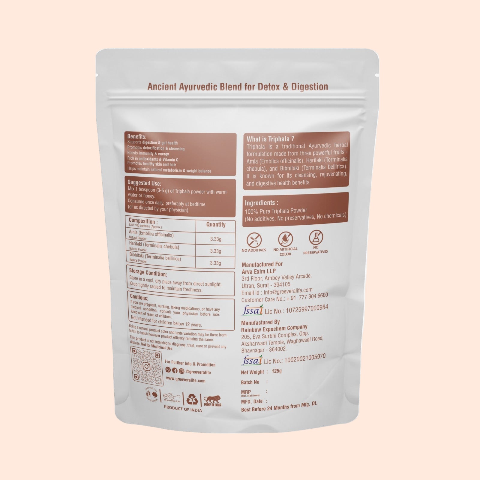 Greevera Triphala Powder | 100% Pure Ayurvedic Herbal Blend for Detox & Digestion